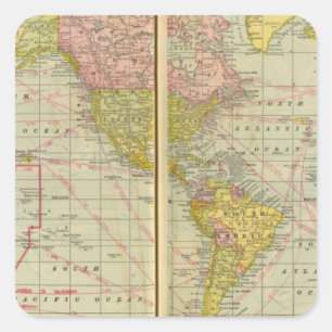 World map with shipping lanes square sticker