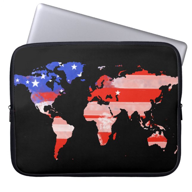 world map with USA flag Laptop Sleeve (Front)