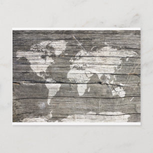 world map wood 8 postcard