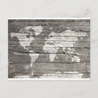 world map wood 8 postcard