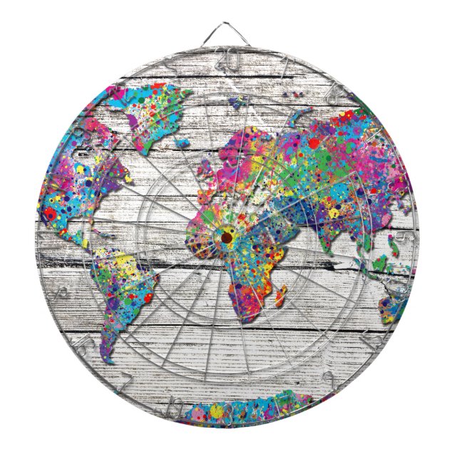 world map wood dartboard (Front)