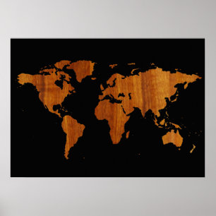 world map - wood texture poster