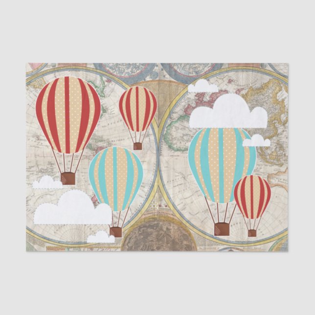 World Map World Explorer Hot Air Balloon & Clouds Tissue Paper (Front)
