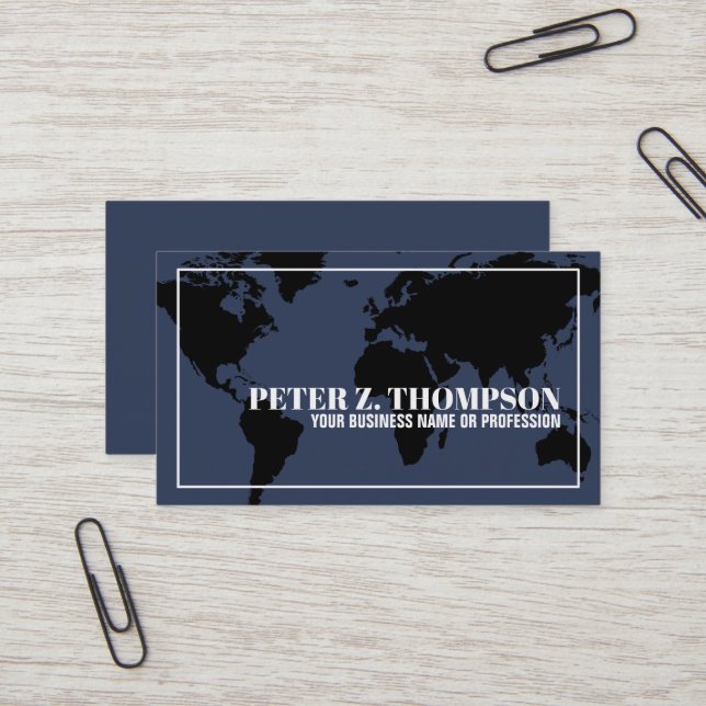World Map worldwide professional blue Business Card (Front/Back In Situ)