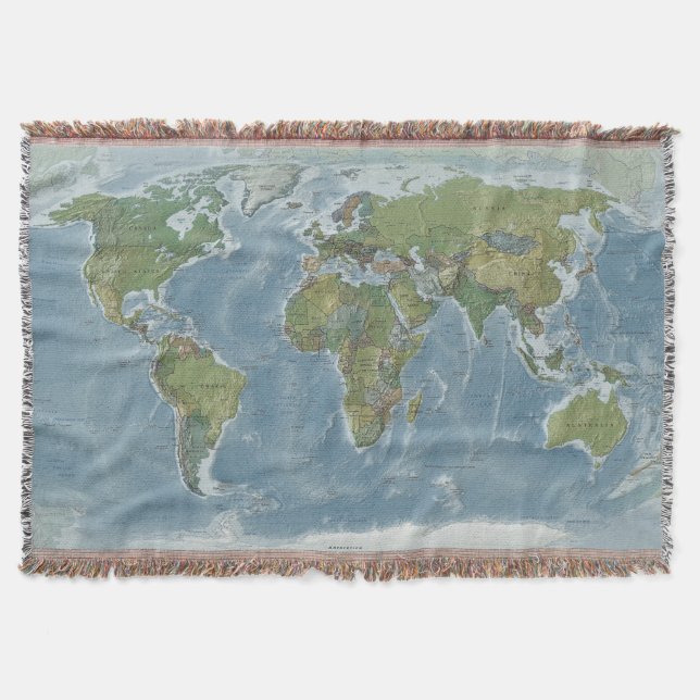 World Map Woven Blanket - Earth Tones (Front)