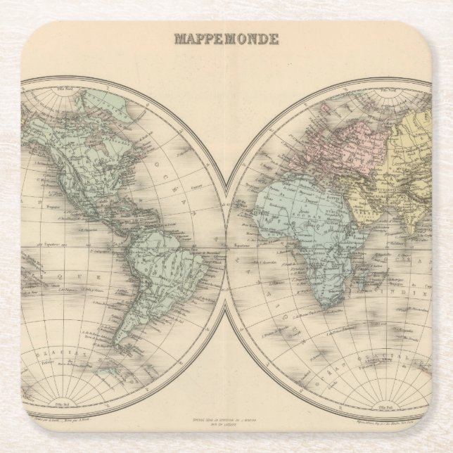 World maps square paper coaster (Front)