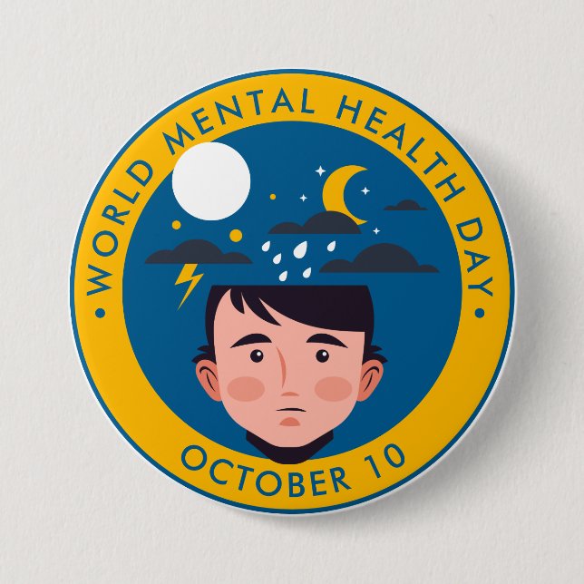 World Mental Health Day, man 7.5 Cm Round Badge (Front)