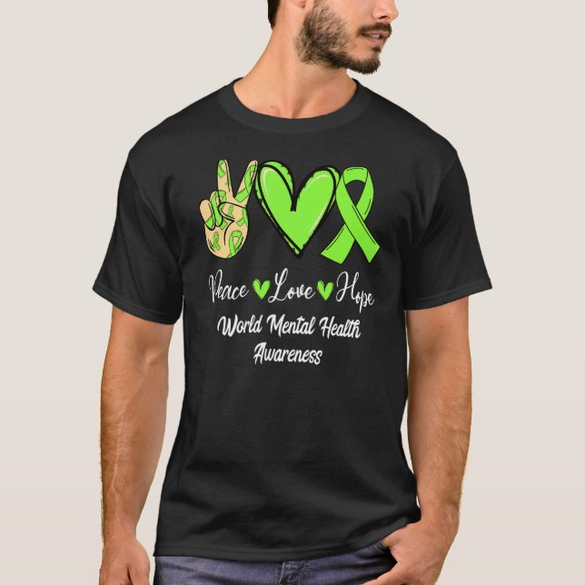 World Mental Health WMH Peace Love Hope Lime Green T-Shirt (Front)
