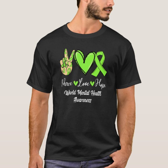 World Mental Health WMH Peace Love Hope Lime Green T-Shirt (Front)