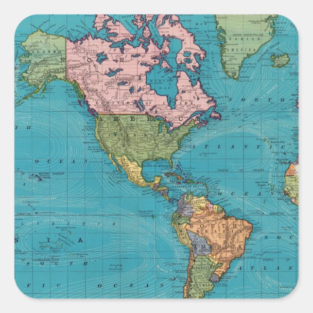 World, Mercator's Projection Square Sticker (Front)