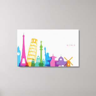 World Monuments Pastel Collage Canvas Print