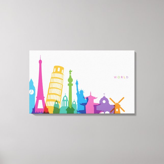 World Monuments Pastel Collage Canvas Print (Front)