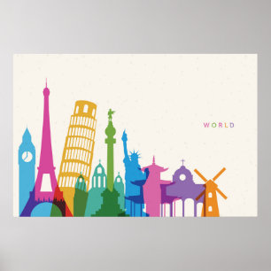 World Monuments Pastel Collage Poster