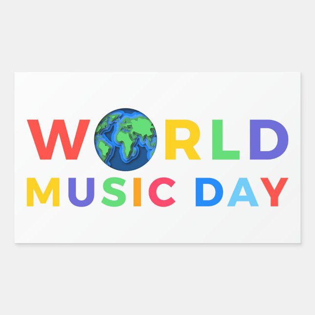 World Music Day Colourful Typography Art  Rectangular Sticker ("World Music Day Art")