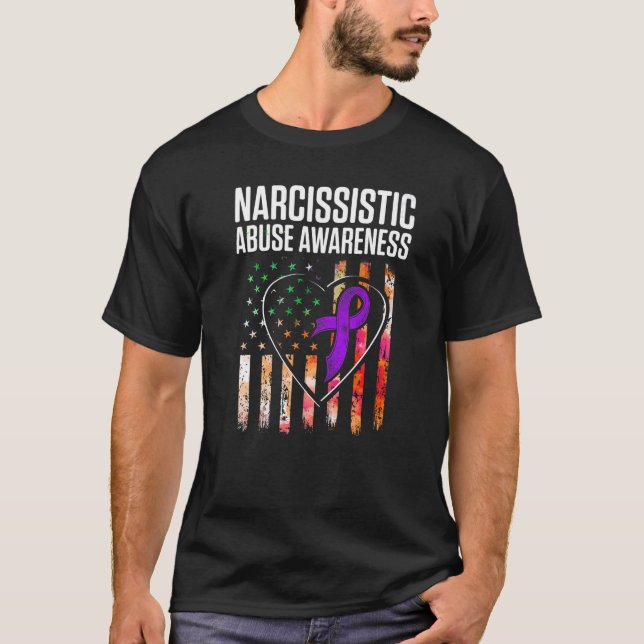 World Narcissistic Abuse Awareness Heart Flag Surv T-Shirt (Front)