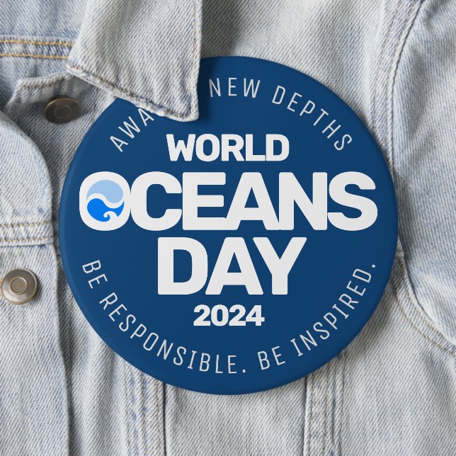 World Oceans Day Blue Stylised Earth Waves 6 Cm Round Badge (In Situ)
