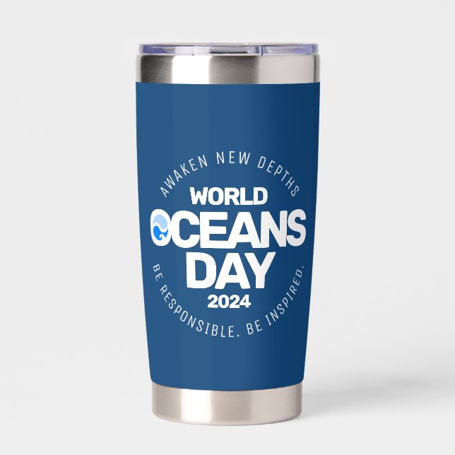 World Oceans Day Blue Stylised Earth Waves Insulated Tumbler (Front)