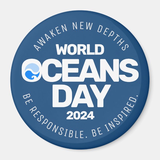 World Oceans Day Blue Stylised Earth Waves Magnet (Front)