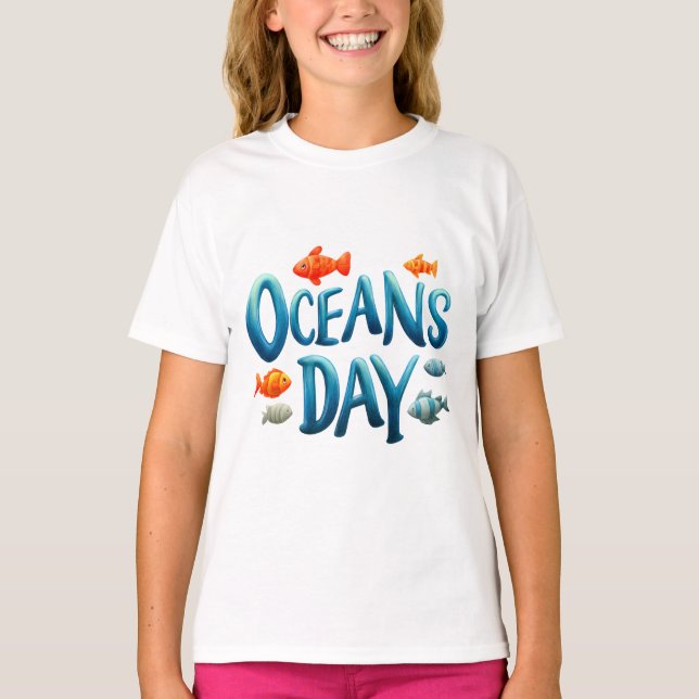 World Oceans Day -Oceans Day Celebration with Fish T-Shirt (Front)