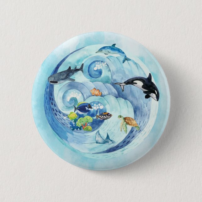 World Oceans Day Pinback Button (Front)