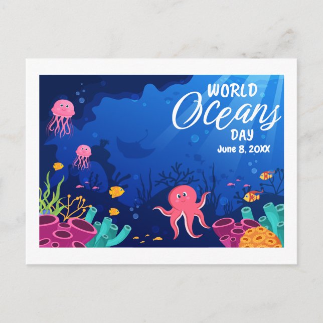 World Oceans Day  Underwater Scene Custom Year Postcard (Front)