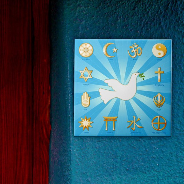 World of Peace Tile (Decorative ceramic tile featuring Twelve World Religions. )