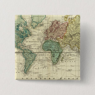 World on Mercators Projection 15 Cm Square Badge