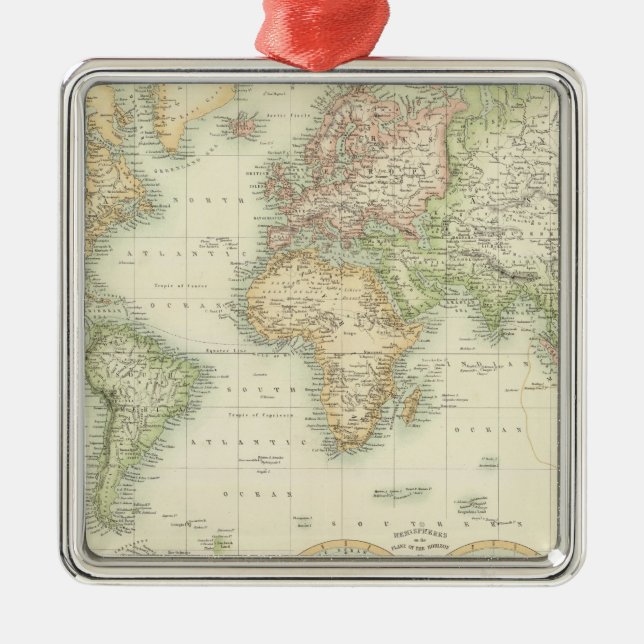 World On Mercator's Projection Metal Tree Decoration (Front)