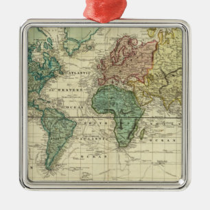 World on Mercators Projection Metal Tree Decoration