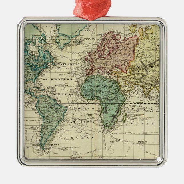 World on Mercators Projection Metal Tree Decoration (Front)