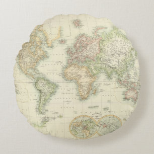 World On Mercator's Projection Round Cushion