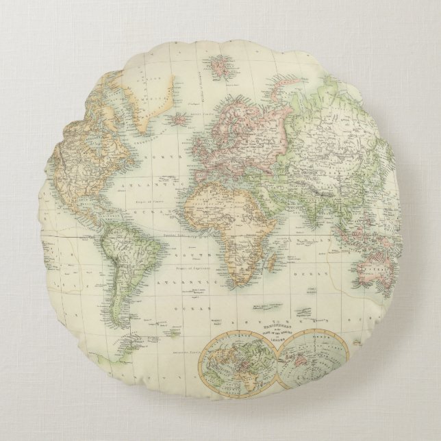 World On Mercator's Projection Round Cushion (Front)