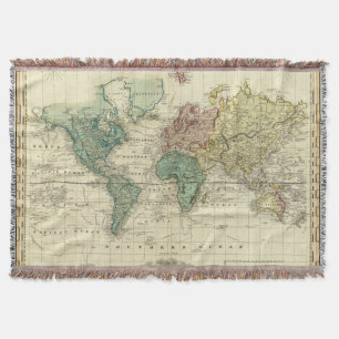World on Mercators Projection Throw Blanket