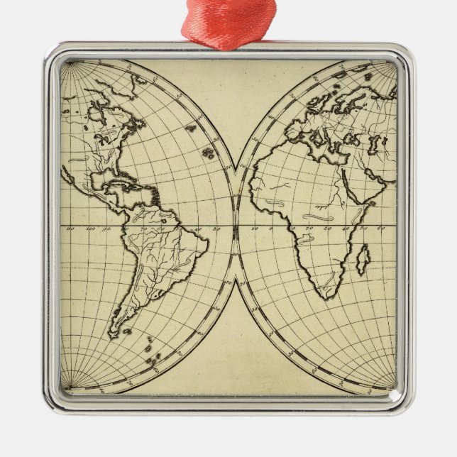 World outline double hemisphere metal tree decoration (Front)
