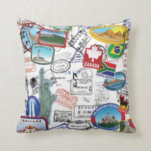 World Passport Pattern Cushion