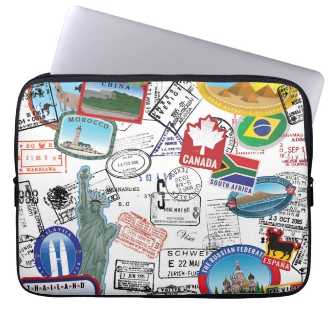 World Passport Pattern Laptop Sleeve (Front)