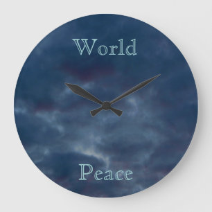 World Peace Blue Clouds Large Clock