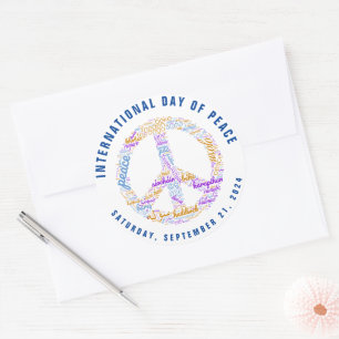 World Peace Day Peace Sign Word Cloud Classic Round Sticker