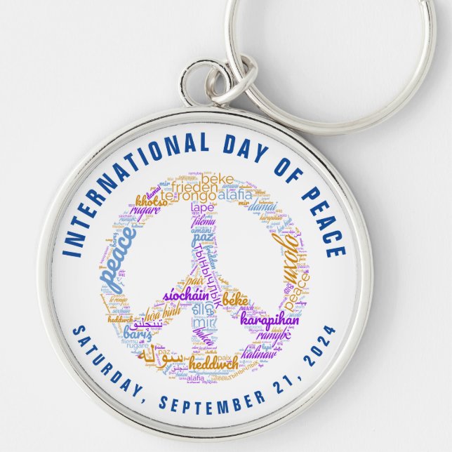 World Peace Day Peace Sign Word Cloud Key Ring (Front)