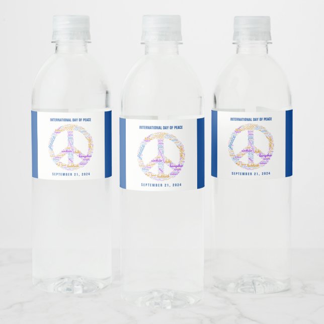 World Peace Day Peace Sign Word Cloud Water Bottle Label (Bottles)