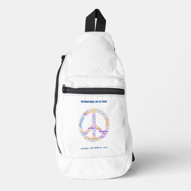 World Peace Day Peace Sign Word Cloud Water Bottle Sling Bag (Front)
