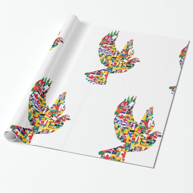 World Peace Dove Made of International Flags  Wrapping Paper (Unrolled)