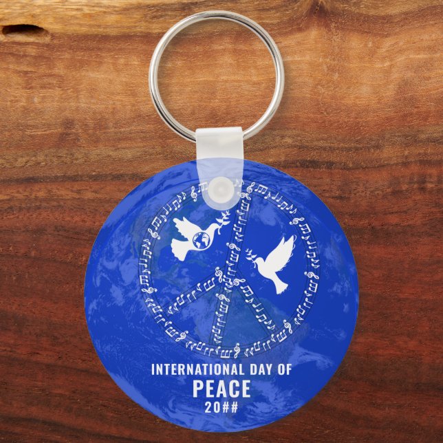World Peace Dove Peace on Earth Day Logo QR Code Key Ring (Front)