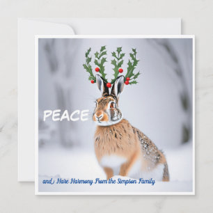 World Peace: Holly Crown Hare Peace Love Card