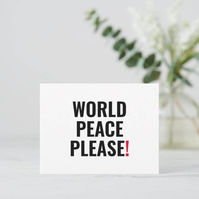 World peace please white black red no war protest postcard (Standing Front)