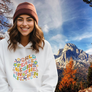 World peace starts in the kitchen, Flowers Retro Hoodie