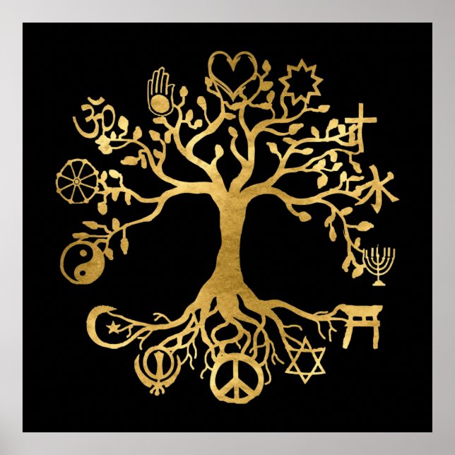 World Peace Tree Gold and Black  Poster (Front)