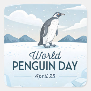 World Penguin Day Winter Nature Illustration Square Sticker