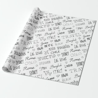 World places city names travel wanderlust cool wrapping paper