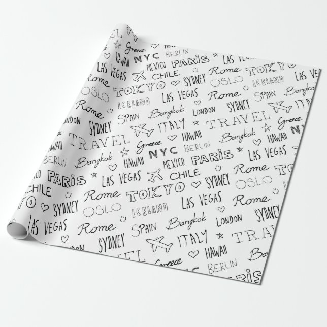 World places city names travel wanderlust cool wrapping paper (Unrolled)